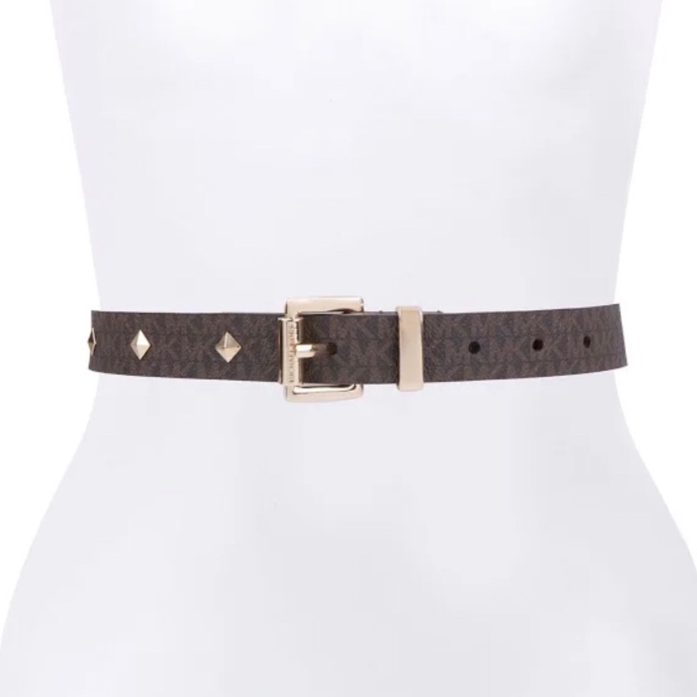 MICHAEL KORS STUDDED LOGO LEATHER BELT